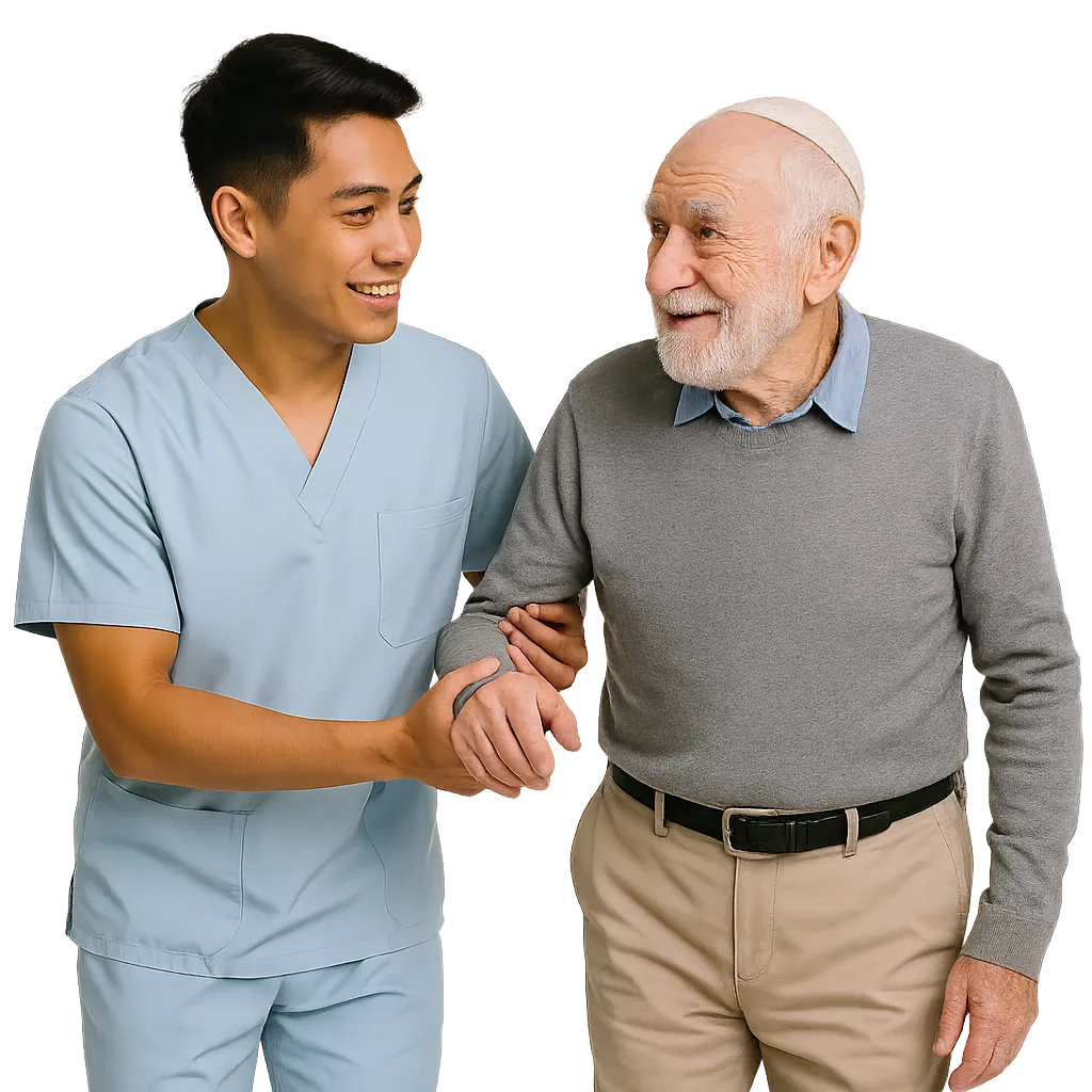 מטפל זר עוזר למטופל שלו